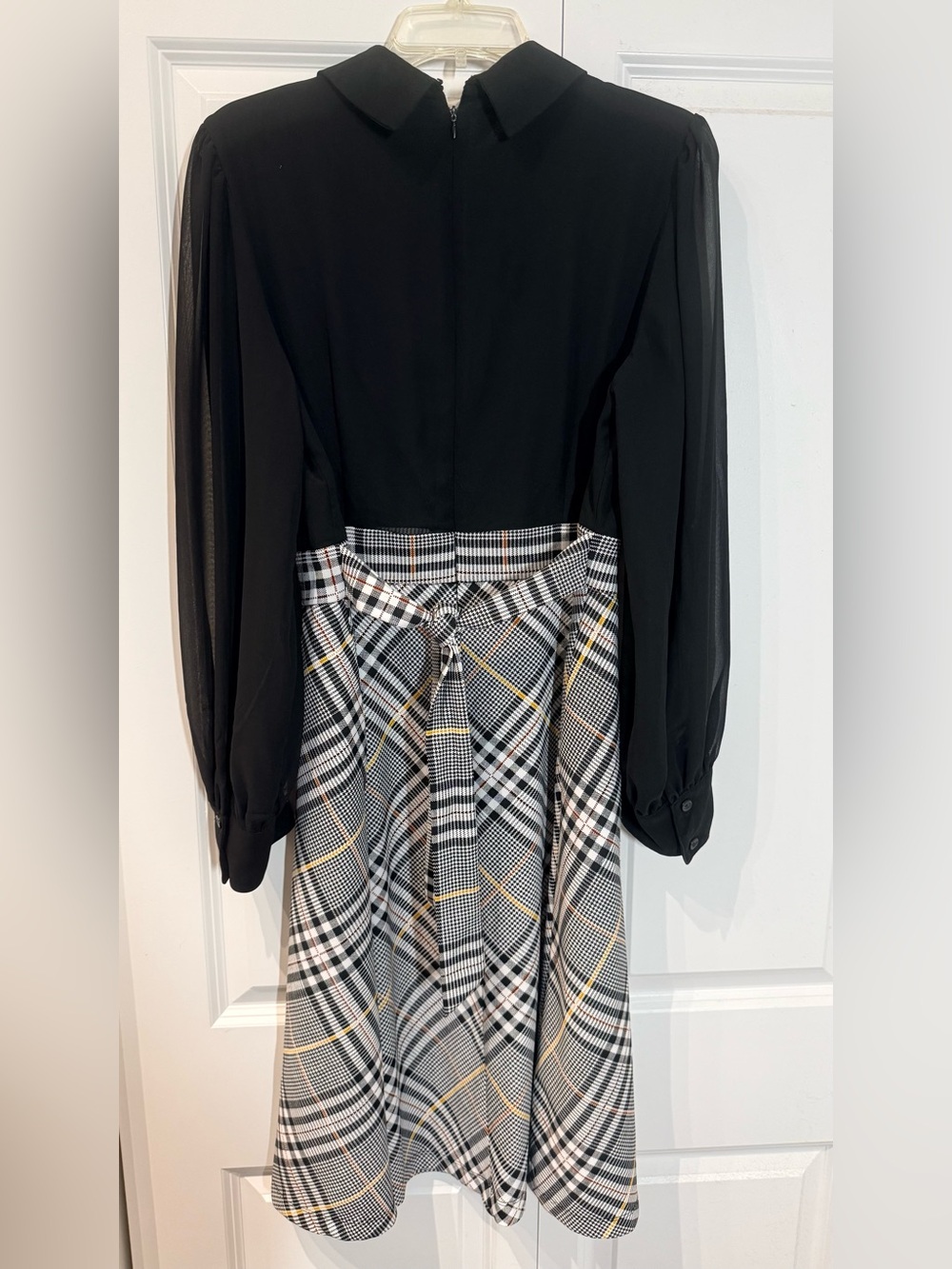 Shelby & Palmer Black Top with Black, White & Yellow Plaid A-Line Skirt